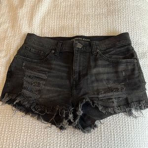 Express washed black ripped denim shorts